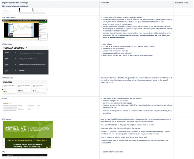 Money Morning Live UX audit