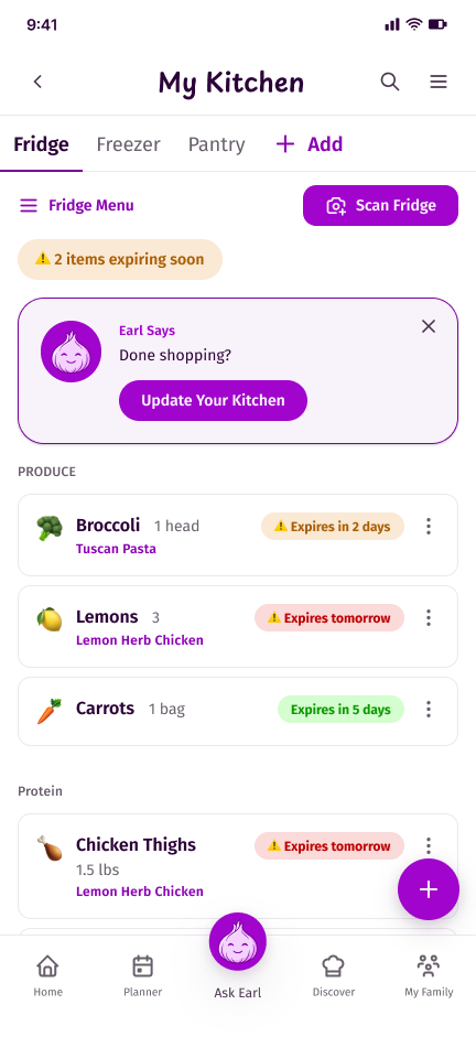 After: Prominent Scan to input and update your kitchen button